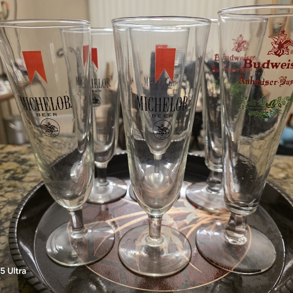 Michelob & Budweiser Fluted Glass - Clear with Red Accent